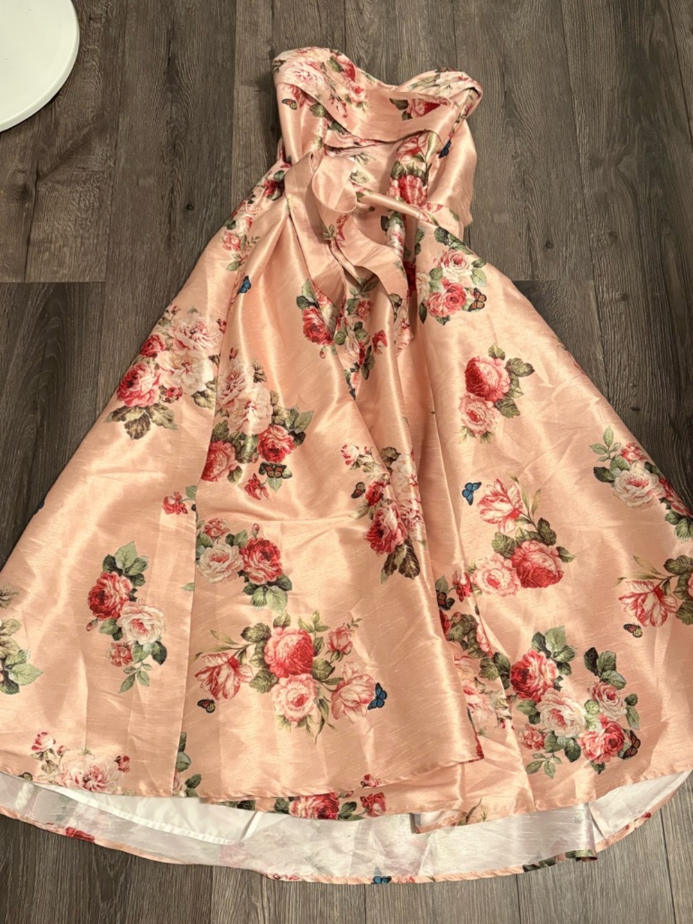 GORGEOUS! Rose Gold Peachy Floral Taffeta Gown